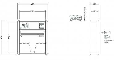 RENZ Briefkastenanlage Aufputz RS2000 Kastenformat 370x330x100mm, mit Klingel - & Lichttaster und Vorbereitung Gegensprechanlage, 1-teilig, Renz Nummer 10-0-25117